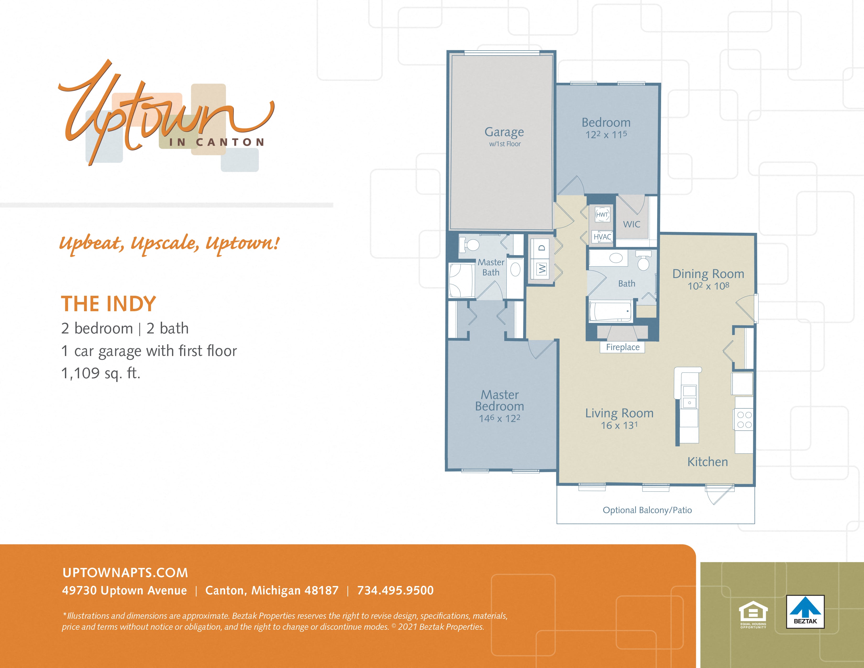 The Indy - first floor apartments include a 1 car attached garage floor plan